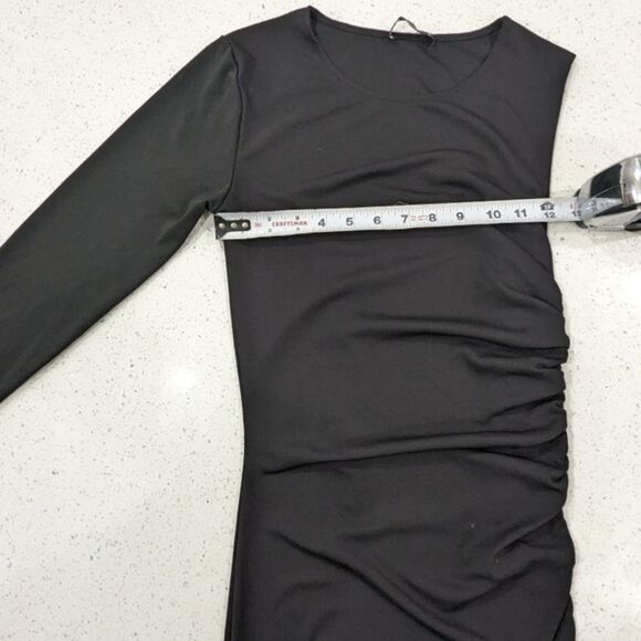 Zara Black One Shoulder Long Sleeve Bodycon Side Ruched Midi Dress Stretchy S - Picture 4 of 9